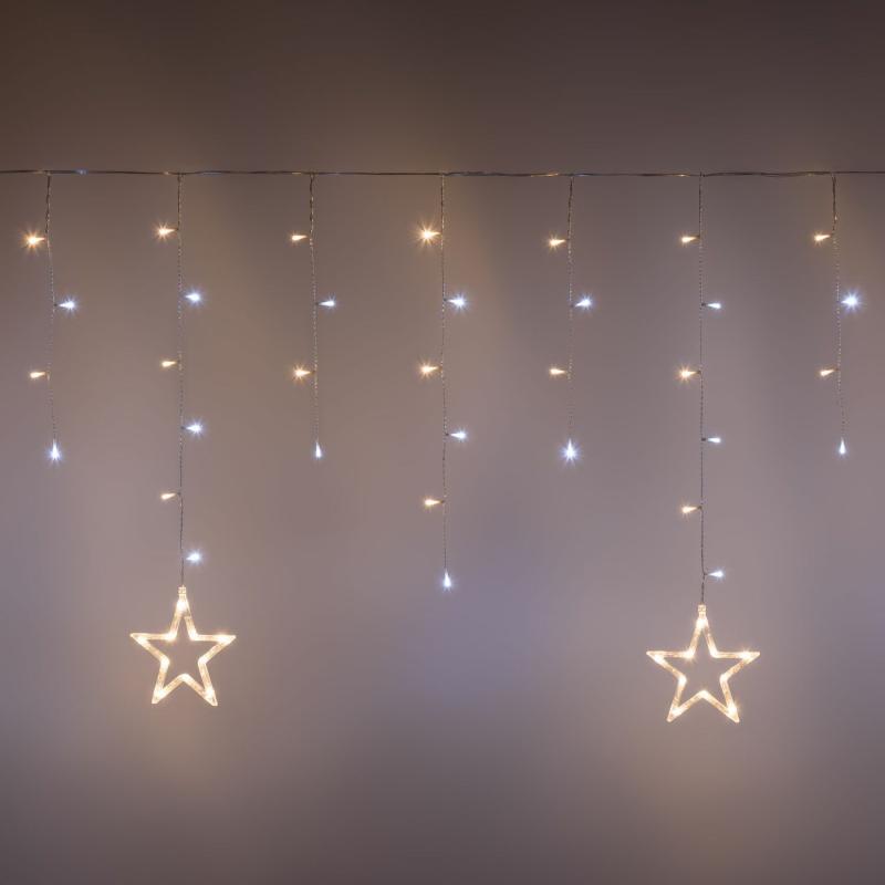 Icicle Lights | 4 x 0.8 m Icicle light with 5 stars, 150 LEDs warm white and white, Extendable Curtain & Net Lights Icicle Lights