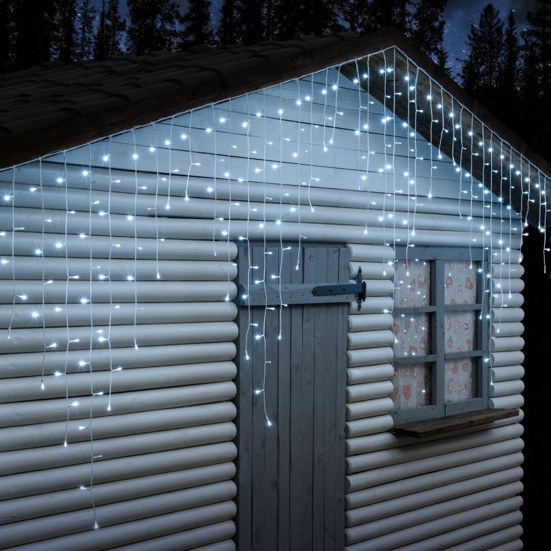 Icicle Lights | 4,5 x h 1,2m, 300 White LEDs Icicle, White Cable, Connectable Curtain & Net Lights Icicle Lights