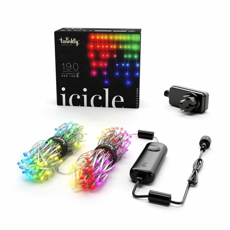 Icicle Lights | 5 x h 0.6m 190 LED RGB Twinkly Icicle Lights, Clear Cable – TWINKLY Curtain & Net Lights Icicle Lights