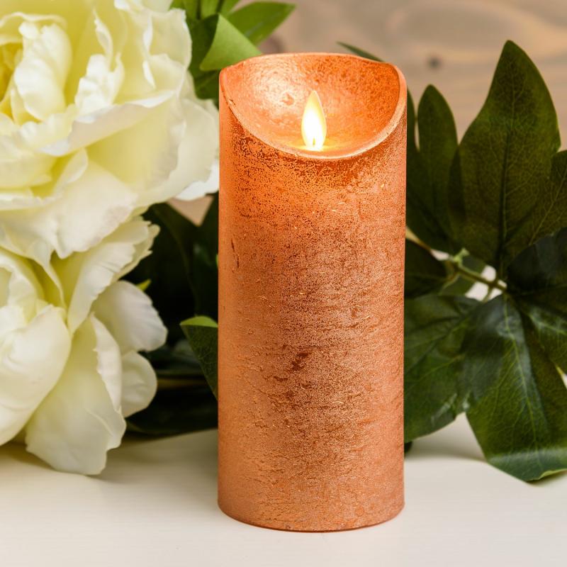 LED Candles | Coppery Rough Wax Candle, Moving Flame, h 18 cm, Ø 7.5 cm Candles & Lanterns LED Candles