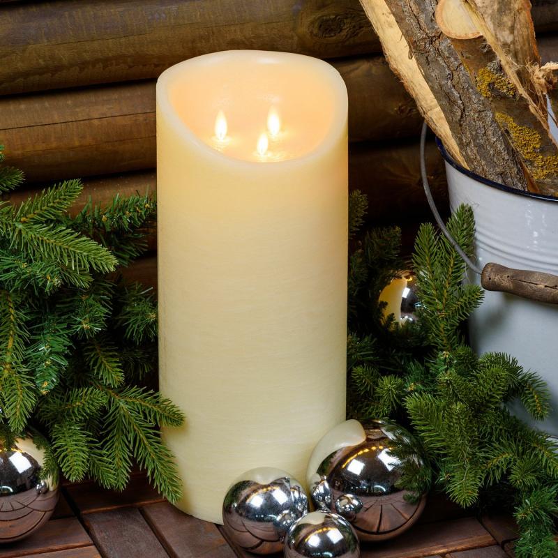 LED Candles | Ivory Rough Wax Candle, 3 Moving Flames, h 35cm, Ø 15cm Candles & Lanterns LED Candles