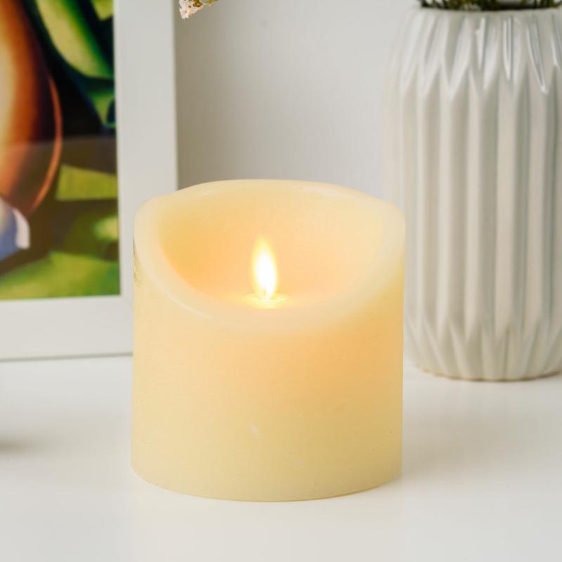 LED Candles | Ivory Rough Wax Candle, Moving Flame, h 10 cm, Ø 10 cm Candles & Lanterns LED Candles