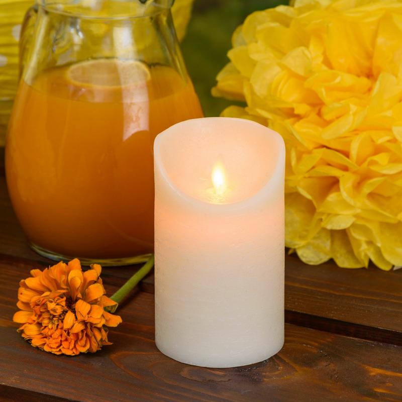 LED Candles | Ivory Rough Wax Candle, Moving Flame, h 12.5 cm, Ø 7.5 cm Candles & Lanterns LED Candles