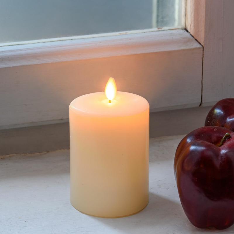 LED Candles | Ivory Smooth Wax LED Candle with wick, Moving Flame, h 10cm, Ø 7.5cm Candles & Lanterns LED Candles