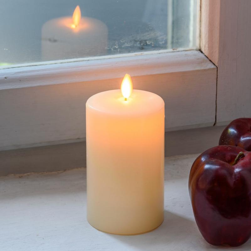 LED Candles | Ivory Smooth Wax LED Candle with wick, Moving Flame, h 12,5cm, Ø 7,5cm Candles & Lanterns LED Candles