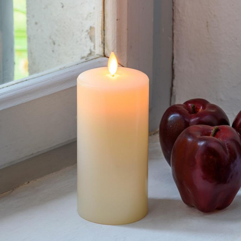 LED Candles | Ivory Smooth Wax LED Candle with wick, Moving Flame, h 15cm, Ø 7.5cm Candles & Lanterns LED Candles