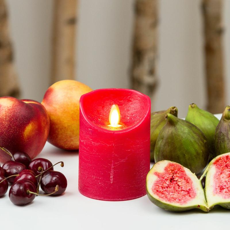 LED Candles | Red rough wax Candle, Moving Flame, h 10 cm, Ø 7.5 cm Candles & Lanterns LED Candles