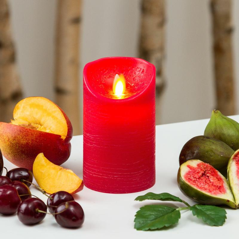 LED Candles | Red Rough Wax Candle, Moving Flame, h 12.5 cm, Ø 7.5 cm Candles & Lanterns LED Candles