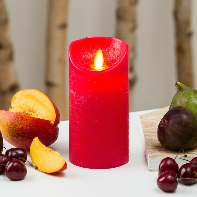 LED Candles | Red Rough Wax Candle, Moving Flame, h 15 cm, Ø 7.5 cm Candles & Lanterns LED Candles