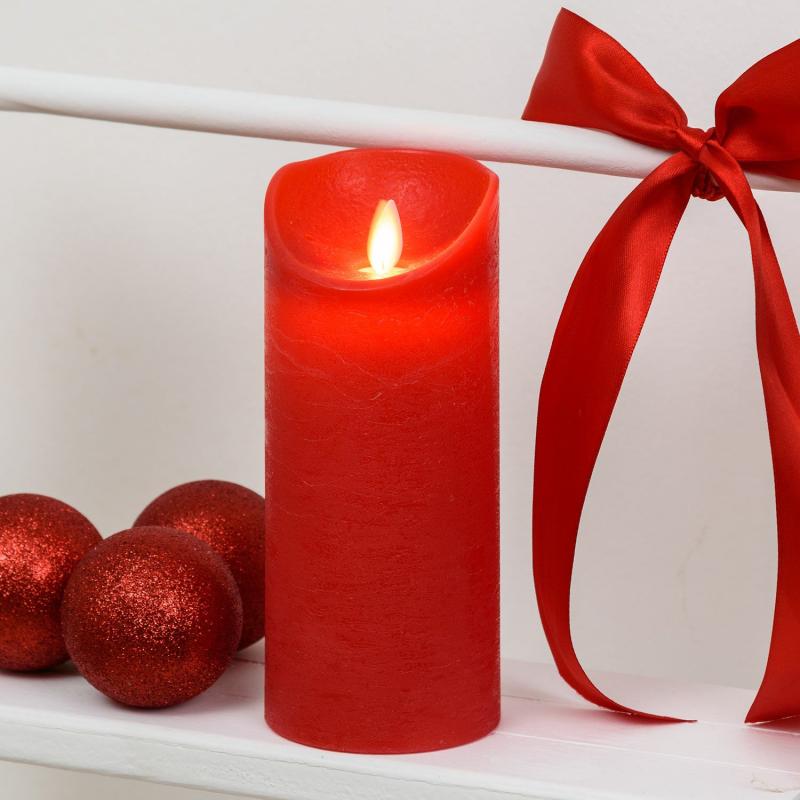 LED Candles | Red Rough Wax Candle, Moving Flame, h 18 cm, Ø 7.5 cm Candles & Lanterns LED Candles