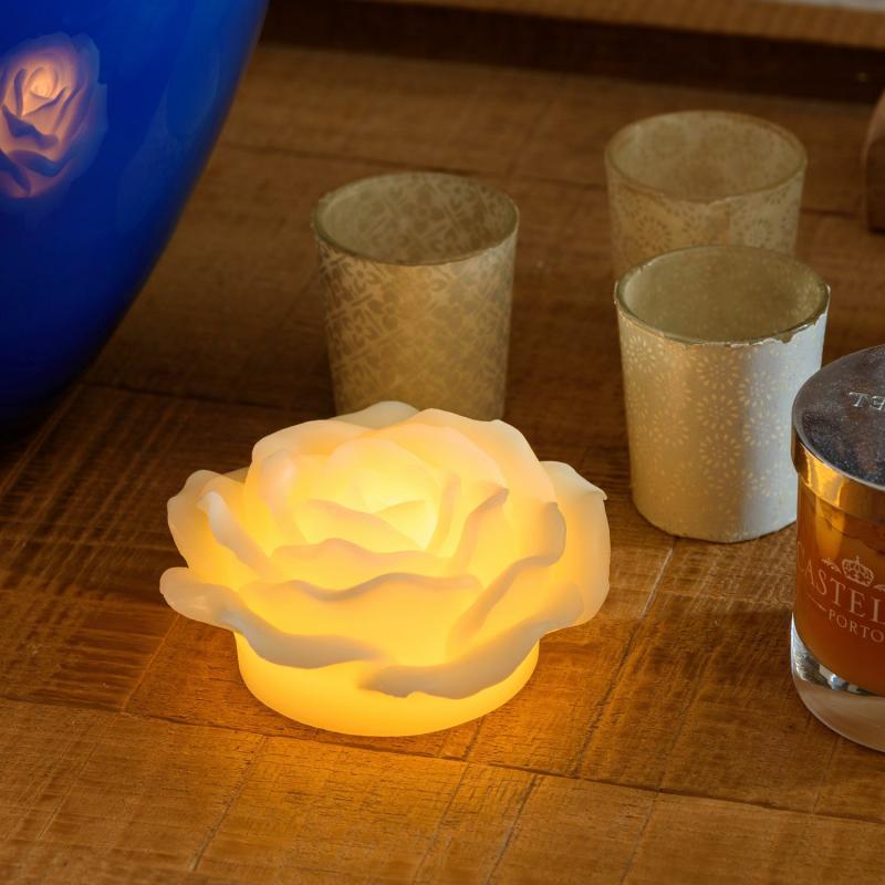 LED Candles | Rose-shaped LED Candle, Smooth Ivory Wax, Ø 12.5 cm, warm white LED, timer Candles & Lanterns LED Candles