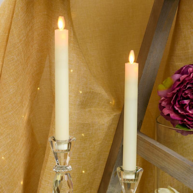 LED Candles | Set of 2 Ivory Wax LED Candles, Moving Flame, h 23cm, Ø 2,5cm, warm white LED Candles & Lanterns LED Candles