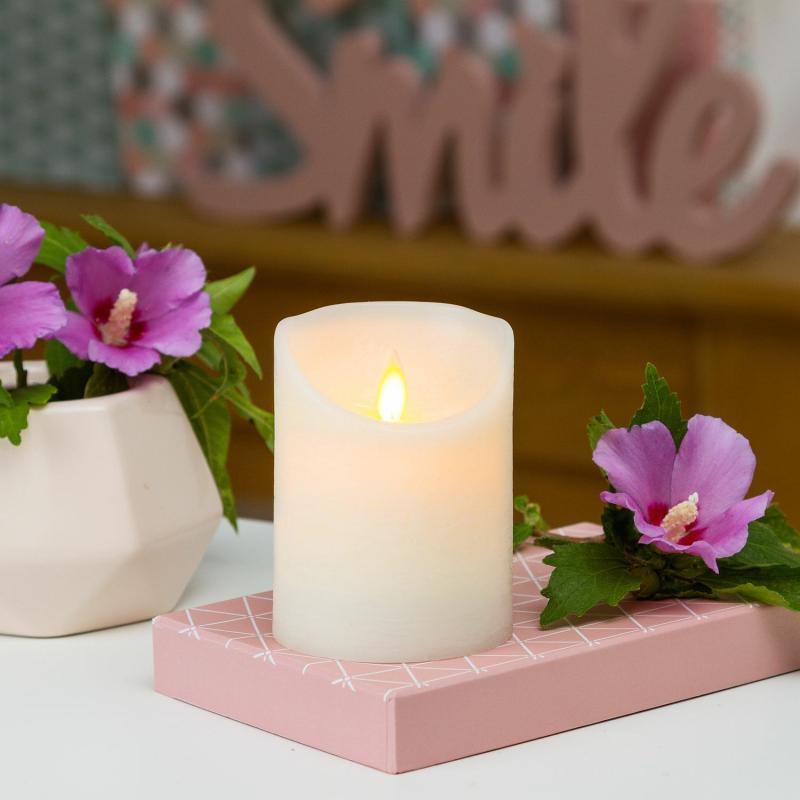 LED Candles | White Rough Wax Candle, Moving Flame, h 10 cm, Ø 7.5 cm Candles & Lanterns LED Candles