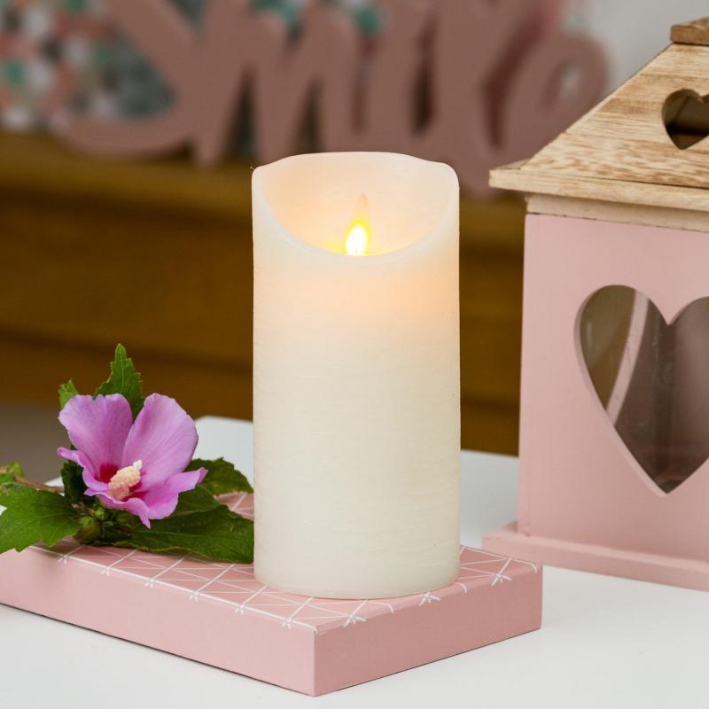 LED Candles | White Rough Wax Candle, Moving Flame, h 15 cm, Ø 7.5 cm Candles & Lanterns LED Candles