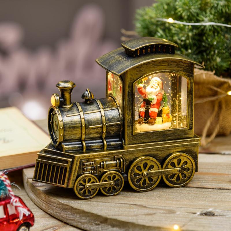 LED Lanterns | h 16cm, Warm White LEDs, Battery Train Locomotive Christmas Lantern with Sparkling Glitter Candles & Lanterns LED Lanterns