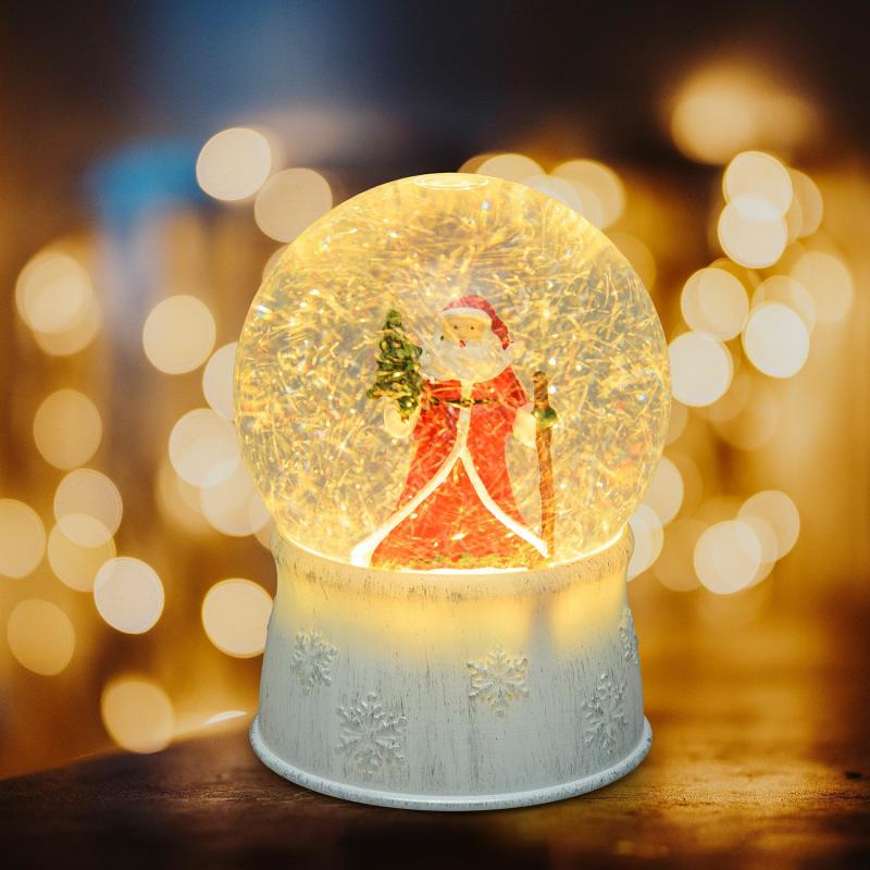 LED Lanterns | h 17cm, Battery Operated White Base Santa Claus Snow Globe Lantern, Warm White LEDs Candles & Lanterns LED Lanterns