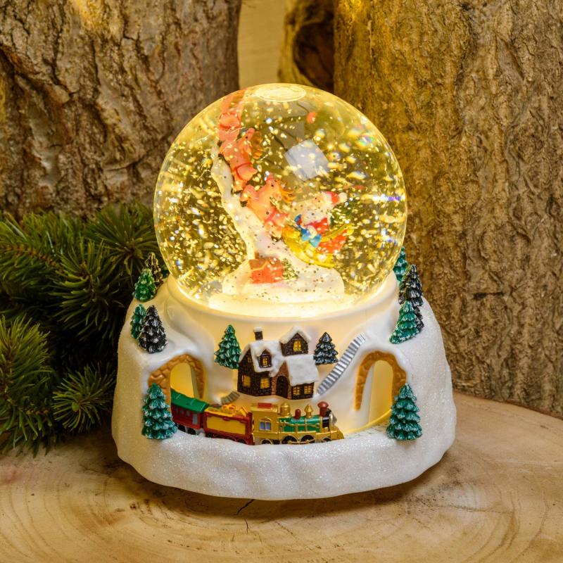 LED Lanterns | h 18.5cm, Christmas landscape lantern with moving train glittering sphere, warm white led Candles & Lanterns LED Lanterns