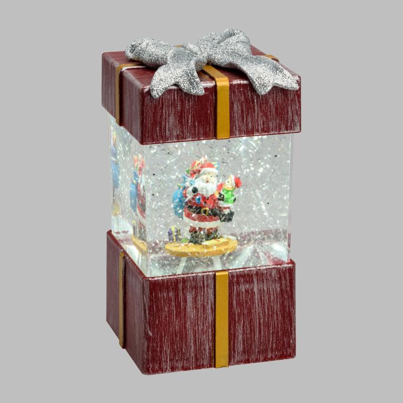 LED Lanterns | h 18cm White LEDs Red Gift Box Lantern with Sparkling Glitter, Battery Operated Candles & Lanterns LED Lanterns