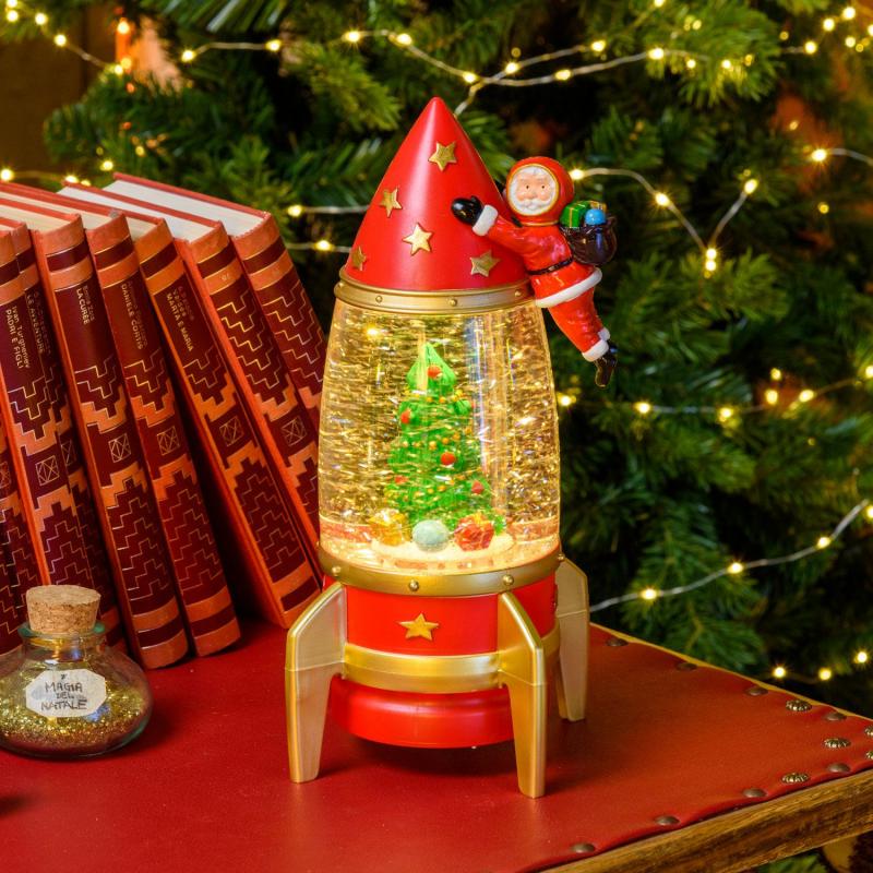 LED Lanterns | h 27,5cm, Red and Gold coloured, Space rocket lantern with astronaut Santa, warm white led Candles & Lanterns LED Lanterns