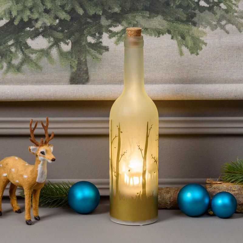 LED Lanterns | Magic White Battery Bottle with Rotating Projection Reindeer, 29cm, Warm White LEDs Candles & Lanterns LED Lanterns