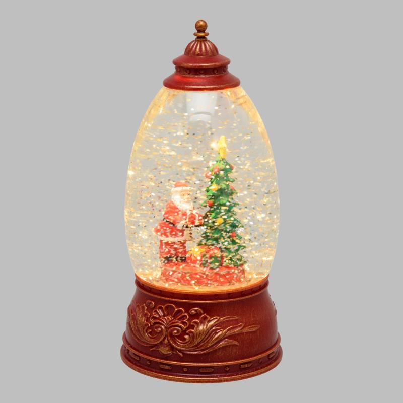 LED Lanterns | Panorama Lantern with Christmas Tree and Santa Claus, glittering sparkles, glitter, h 22 cm, Warm White LEDs Candles & Lanterns LED Lanterns