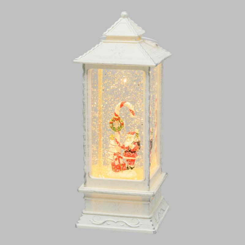 LED Lanterns | Santa Claus and Candy Cane Christmas Lantern, antique white, sparkling glitter, h 27.5 cm, Warm White LEDs Candles & Lanterns LED Lanterns