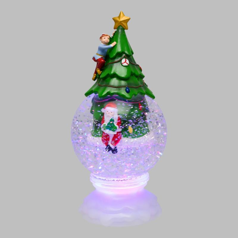 LED Lanterns | Sphere with Christmas Tree and Santa Claus, glittering sparkles, h. 23 cm, RGB color-changing LEDs Candles & Lanterns LED Lanterns