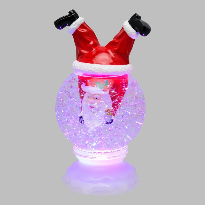 LED Lanterns | Sphere with upside-down Santa Claus, sparkling glitter, h 21 cm, RGB color-changing LEDs Candles & Lanterns LED Lanterns