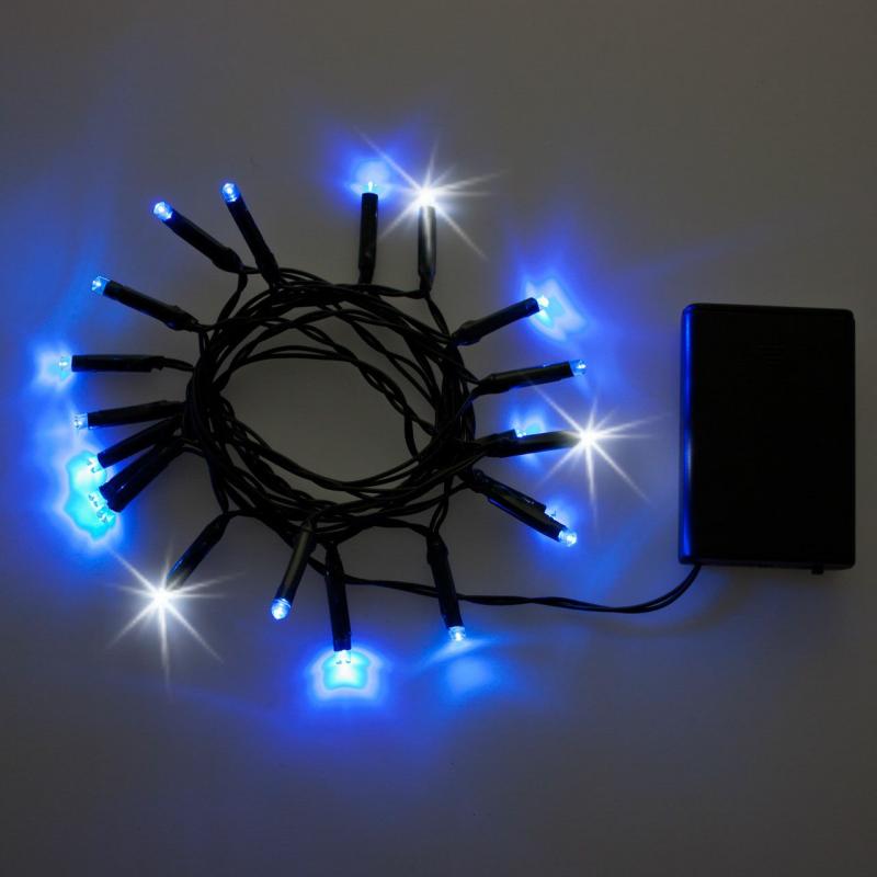 LED Strings | 2m 20 Blu and White LEDs Battery String Lights, Green Cable LED Strings LED Strings