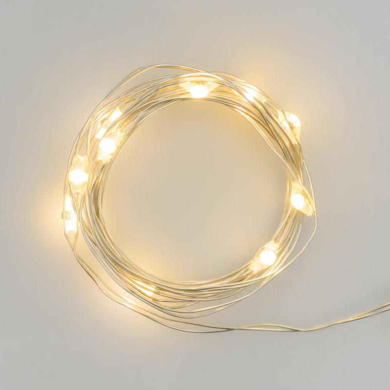 Micro-LED Strings | 0.9m 10 Warm White MicroLEDs String Lights, Micro Battery Holder, Silver Metal Wire Micro-LED Strings Micro-LED Strings