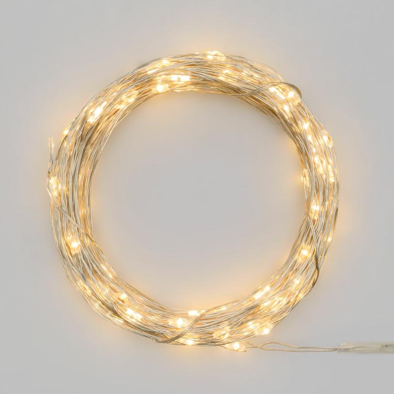 Micro-LED Strings | 10m Battery String Lights, 100 Warm White MicroLEDs, Silver Metal Wire Micro-LED Strings Micro-LED Strings