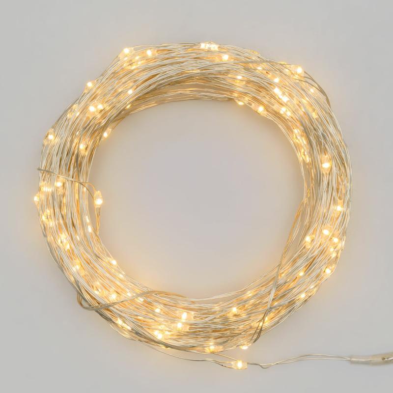 Micro-LED Strings | 20m Battery String Lights, 200 Warm White MicroLEDs, Silver Metal Wire Micro-LED Strings Micro-LED Strings