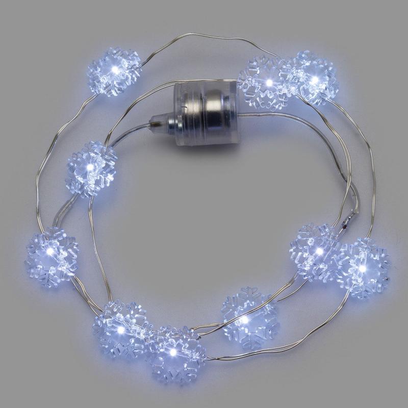 Micro-LED Strings | 60cm 10 White Microled Brilly Necklace Battery Lights, with Snowflakes Micro-LED Strings Micro-LED Strings