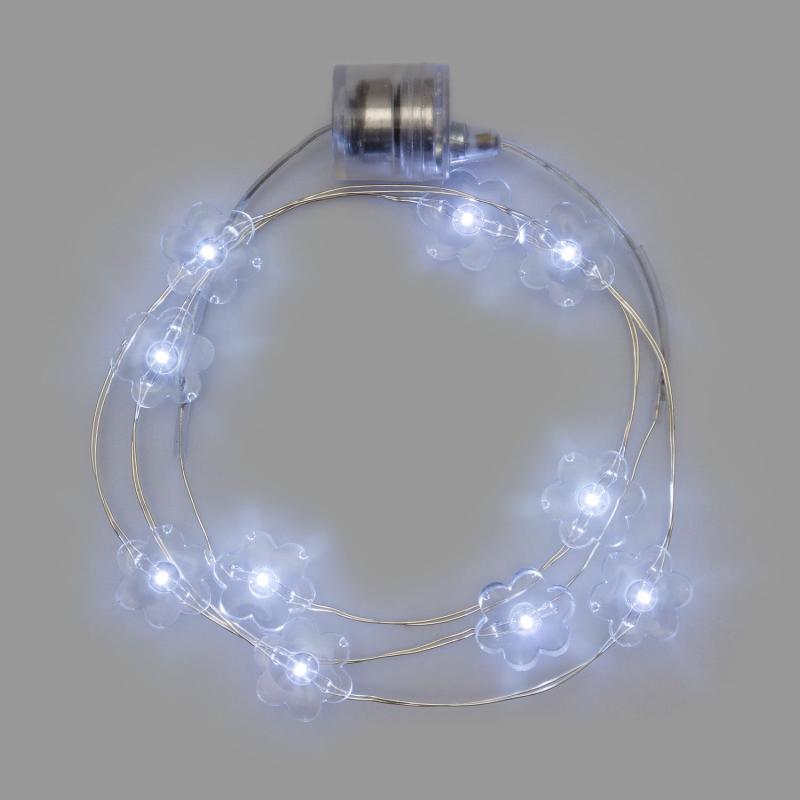 Micro-LED Strings | 60cm 10 White Microled Brilly Necklace Battery Operated Lights, with Flowers Micro-LED Strings Micro-LED Strings