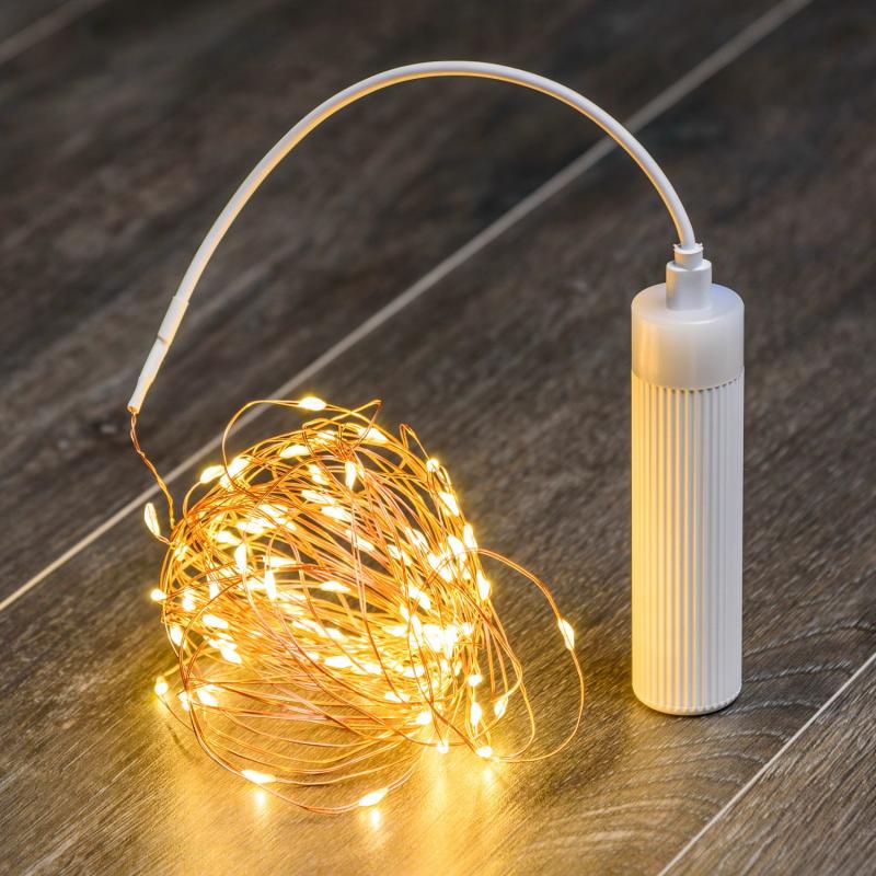 Micro-LED Strings | 9.9m 100 Warm White MicroLEDs Battery POWER BANK String Lights, Copper Metal Wire Micro-LED Strings Micro-LED Strings