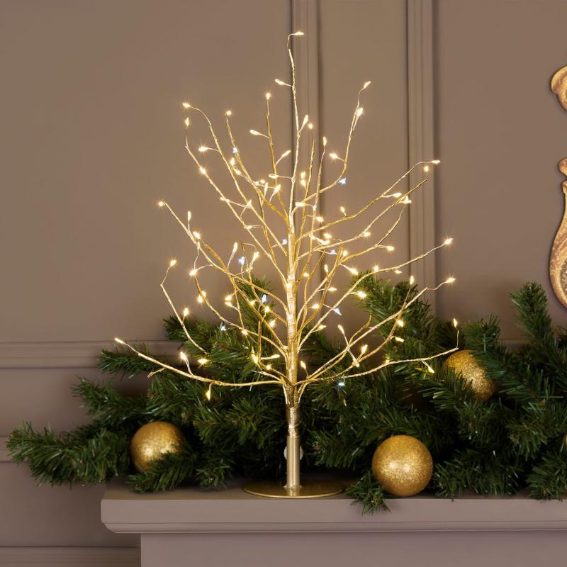 Tree Lights | Champagne Linden Branch Tree, h 0.45 m, 108 Warm White and White MicroLEDs, Indoor use Branches & Tree Lights Tree Lights