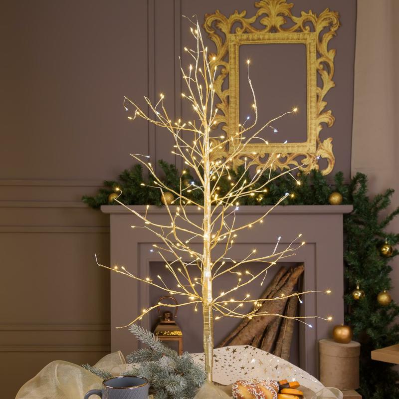 Tree Lights | Champagne Linden Branch Tree, h 0.9 m, 240 Warm White and White MicroLEDs, Indoor use Branches & Tree Lights Tree Lights