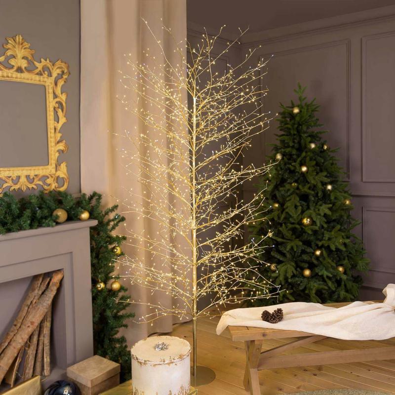 Tree Lights | Champagne Linden Branch Tree, h 2.3 m, 1560 Warm White and White MicroLEDs, Indoor use Branches & Tree Lights Tree Lights