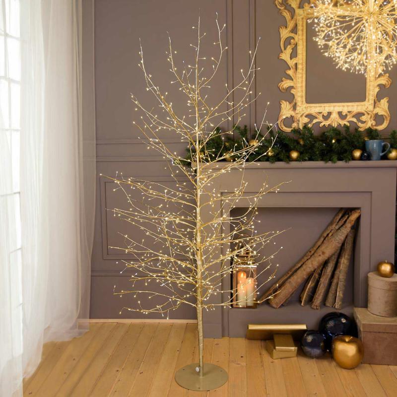 Tree Lights | Champagne Linden Branch Tree, h 2 m, 1120 Warm White and White MicroLEDs, Indoor use Branches & Tree Lights Tree Lights