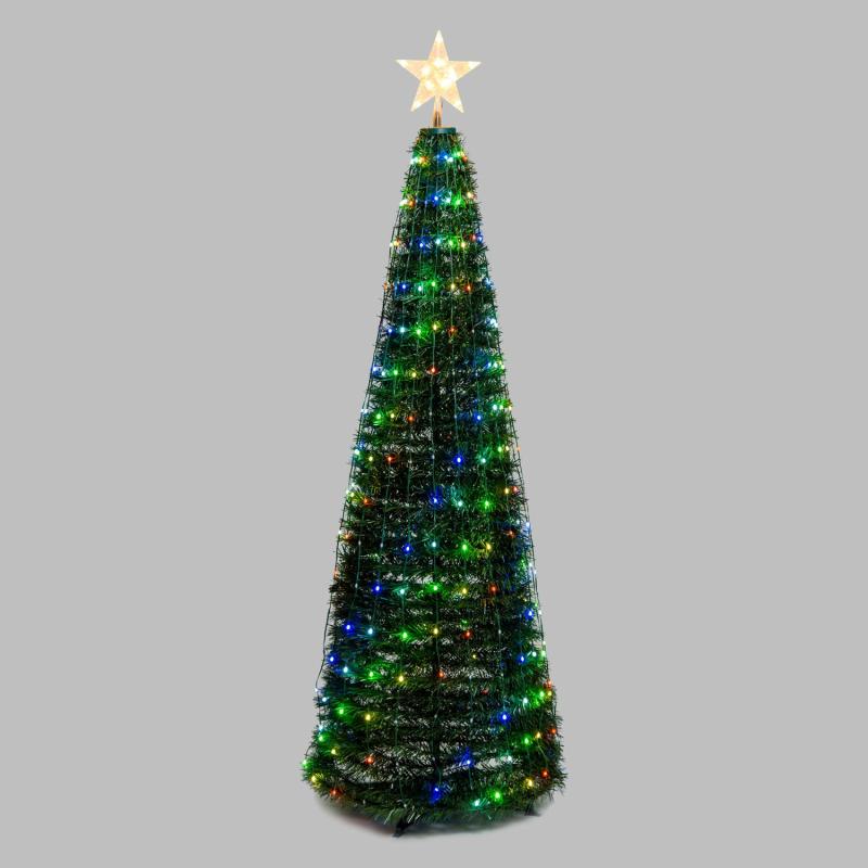 Tree Lights | h 210 cm, 380 Color Changing RGB Pixel LEDs, Foldable Cone Lighted Christmas Tree – LED Light Drops Branches & Tree Lights Tree Lights