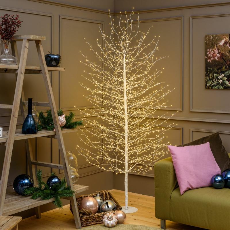 Tree Lights | Luminous Linden White Tree h 2,3m, 1560 warm white micro LEDs, silver metal cable Branches & Tree Lights Tree Lights