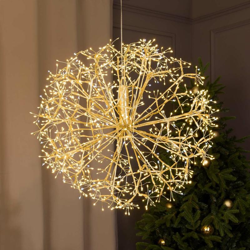 Twigball | RICHE Sphere with Champagne Branches, Ø 60 cm, 1200 Warm White and White MicroLEDs, Indoor Use Branches & Tree Lights Twigball