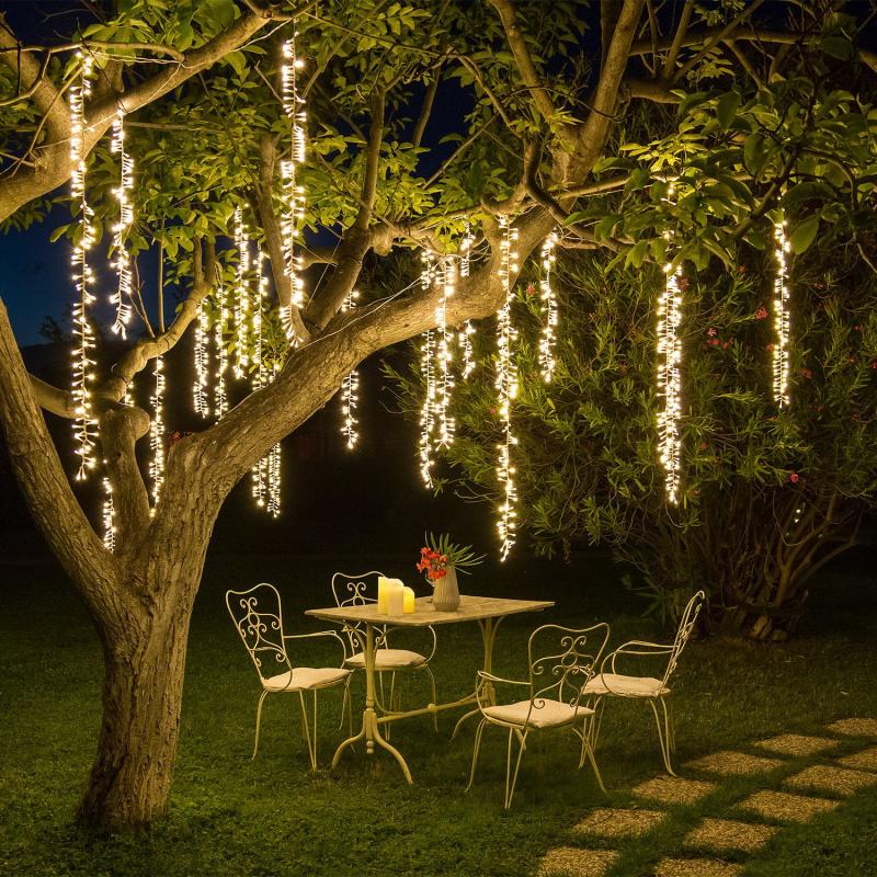 Waterfall Lights | 3 Ribbons String Lights, 288 Warm White LEDs, Green Cable, Connectable – SMART CONNECT Curtain & Net Lights Waterfall Lights