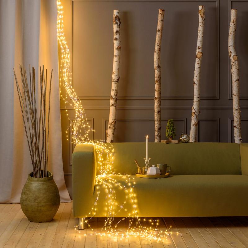 Waterfall Lights | 4m 1200 Warm White and White MicroLEDs Cascade of Light with 15 falls, Silver Metal Wire Curtain & Net Lights Waterfall Lights