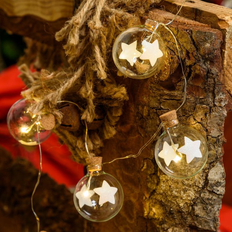 Decorative String Lights | 1,2m, 12 Glass Spheres Ø 40mm with Stars String Lights, Battery Operated, Warm WhiteLEDs Decorative String Lights Decorative String Lights