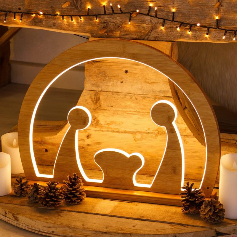 2D Figure Lights | 42cm Natural Wood Nativity With Base, Warm White LEDs, Indoor Use – DLW 2D Figure Lights 2D Figure Lights