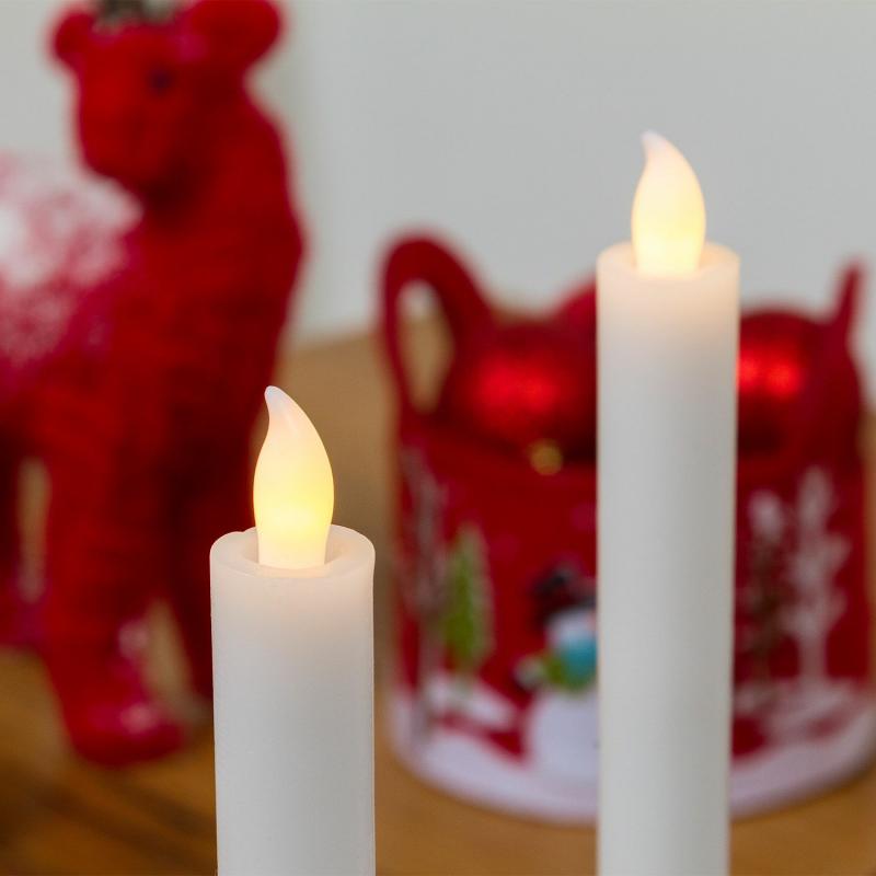 LED Candles | Set of 2 Candles, Ivory Smooth Wax, h 24cm Ø 2cm, Warm White LED Candles & Lanterns LED Candles